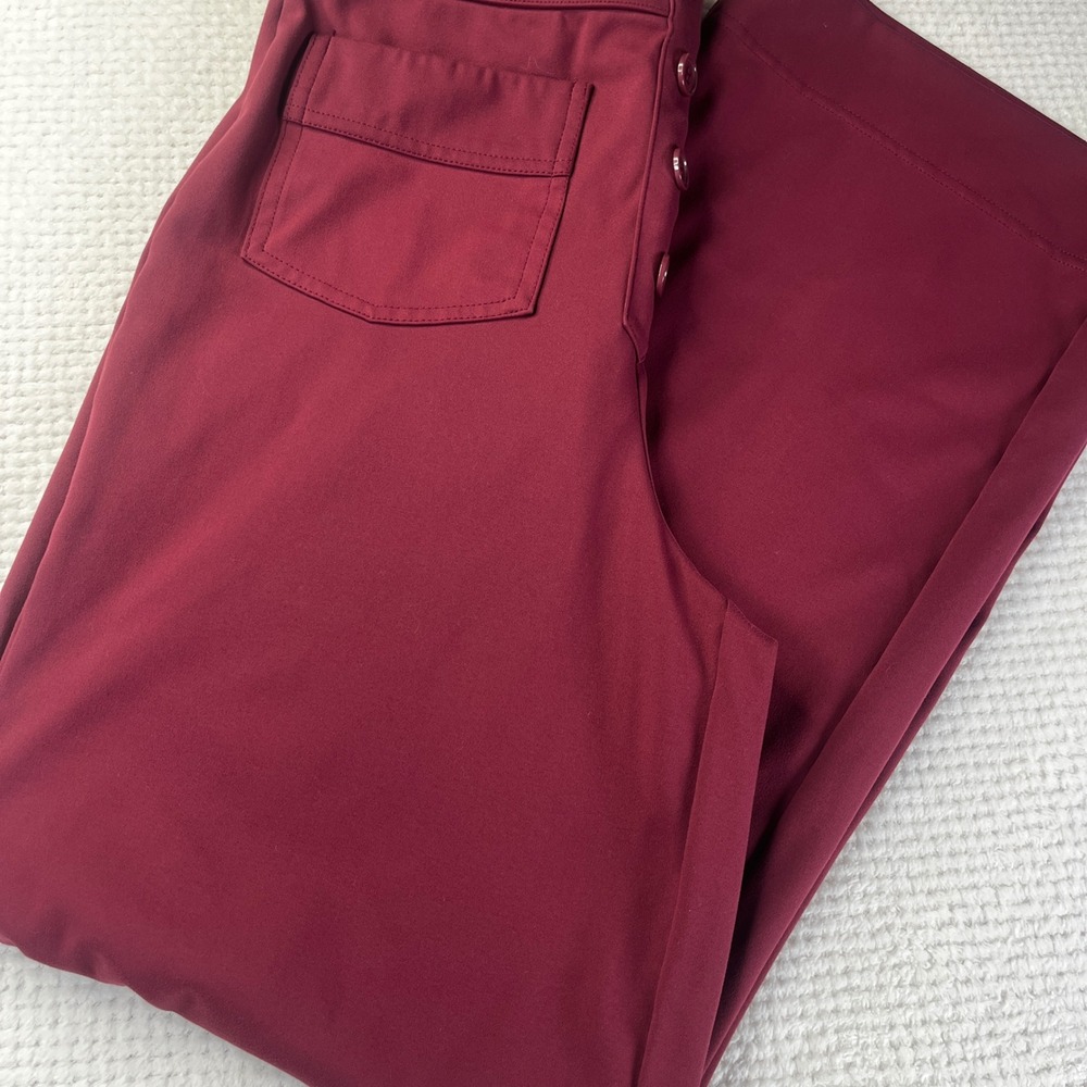 Halara Burgundy Wide Leg Button Front High Waisted Trousers Pants Maroon Size M